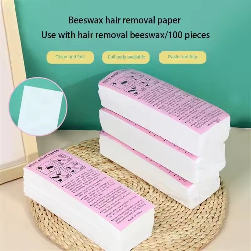 100pcs/bag Hair Removal Wax Paper , Non-woven Hair Removal Cloth Disposable Hair Removal Wax Paper, White, Body and Face Wax Strips
