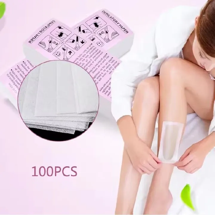 100pcs/bag Hair Removal Wax Paper , Non-woven Hair Removal Cloth Disposable Hair Removal Wax Paper, White, Body and Face Wax Strips
