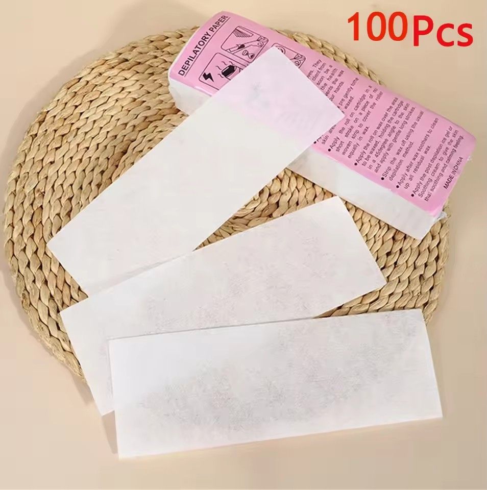 100pcs/bag Hair Removal Wax Paper , Non-woven Hair Removal Cloth Disposable Hair Removal Wax Paper, White, Body and Face Wax Strips