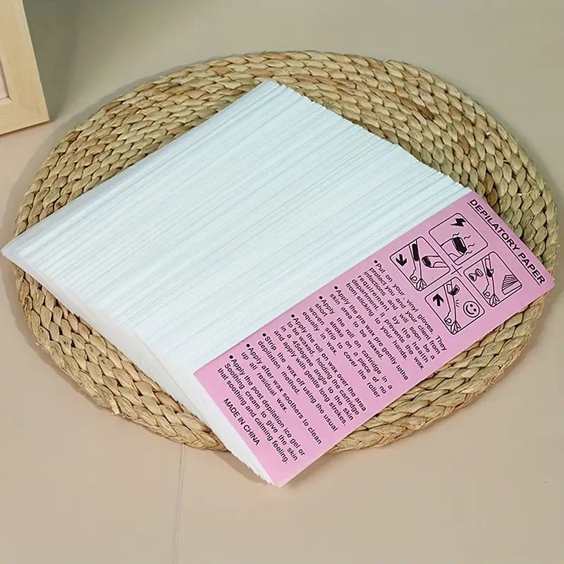 100pcs/bag Hair Removal Wax Paper , Non-woven Hair Removal Cloth Disposable Hair Removal Wax Paper, White, Body and Face Wax Strips