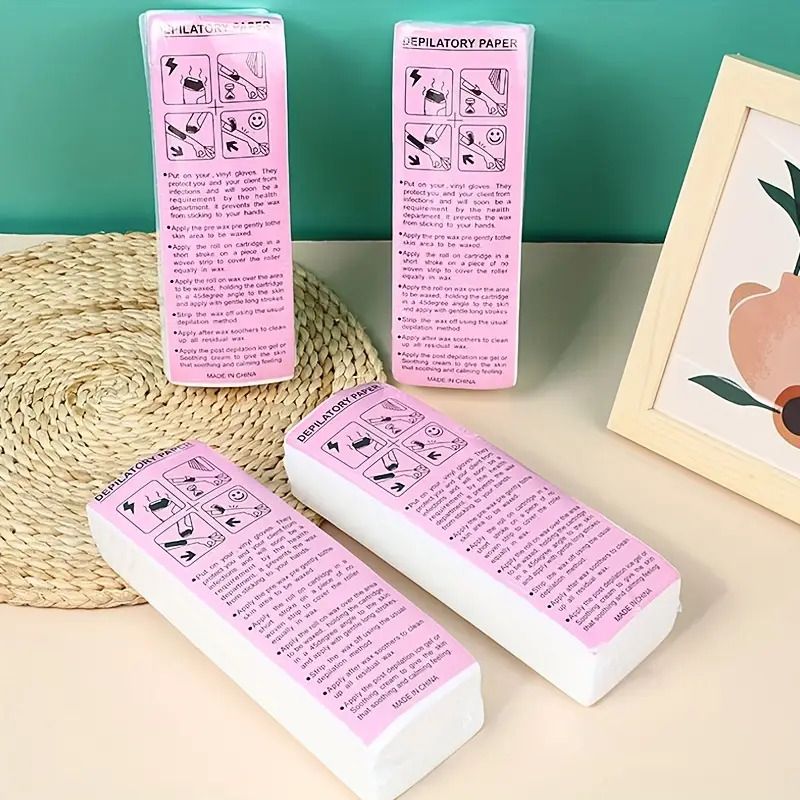 100pcs/bag Hair Removal Wax Paper , Non-woven Hair Removal Cloth Disposable Hair Removal Wax Paper, White, Body and Face Wax Strips