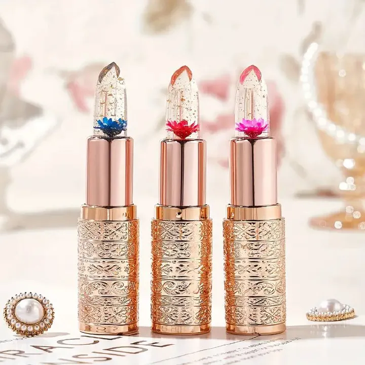 Jelly Color Changing Lip Balm - Petals Flowers Moisturizing Lipstick, Smooth Glossy Lips, Transparent And Temperature Changing