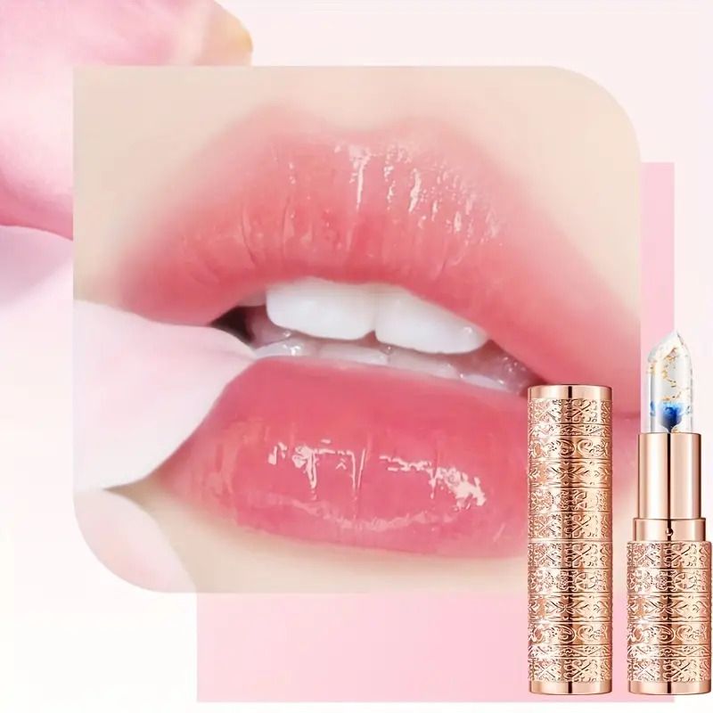Jelly Color Changing Lip Balm - Petals Flowers Moisturizing Lipstick, Smooth Glossy Lips, Transparent And Temperature Changing