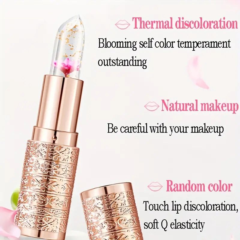Jelly Color Changing Lip Balm - Petals Flowers Moisturizing Lipstick, Smooth Glossy Lips, Transparent And Temperature Changing