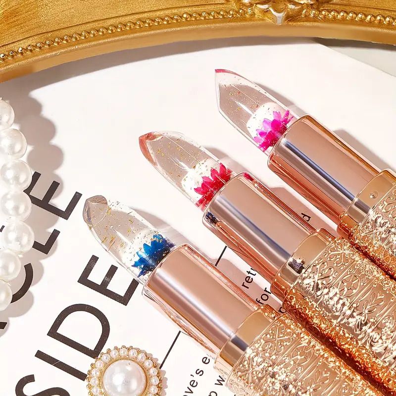 Jelly Color Changing Lip Balm - Petals Flowers Moisturizing Lipstick, Smooth Glossy Lips, Transparent And Temperature Changing