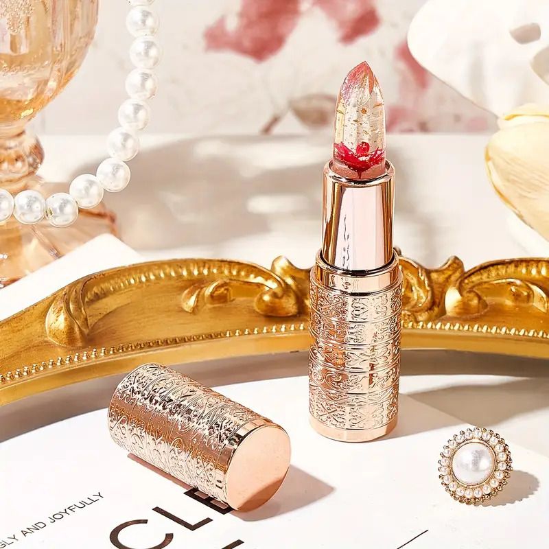 Jelly Color Changing Lip Balm - Petals Flowers Moisturizing Lipstick, Smooth Glossy Lips, Transparent And Temperature Changing