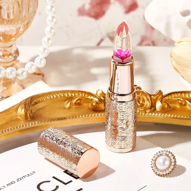 Jelly Color Changing Lip Balm - Petals Flowers Moisturizing Lipstick, Smooth Glossy Lips, Transparent And Temperature Changing