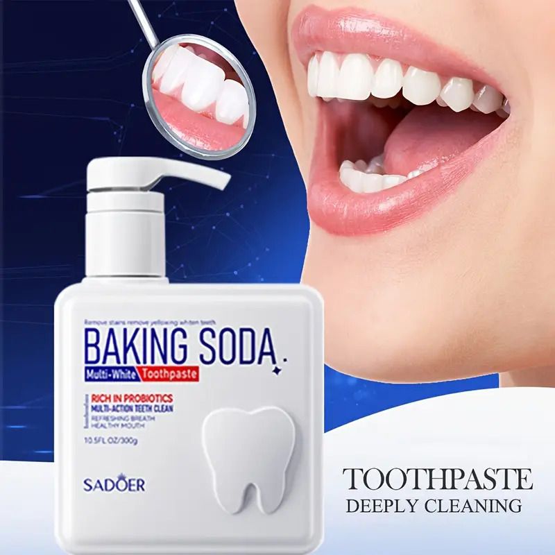 300g Deep Clean & Whitening Probiotic Toothpaste - Baking Soda Pump Dispenser for Personal Care