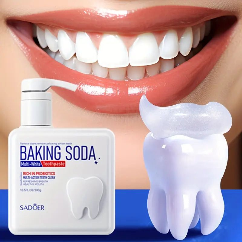 300g Deep Clean & Whitening Probiotic Toothpaste - Baking Soda Pump Dispenser for Personal Care