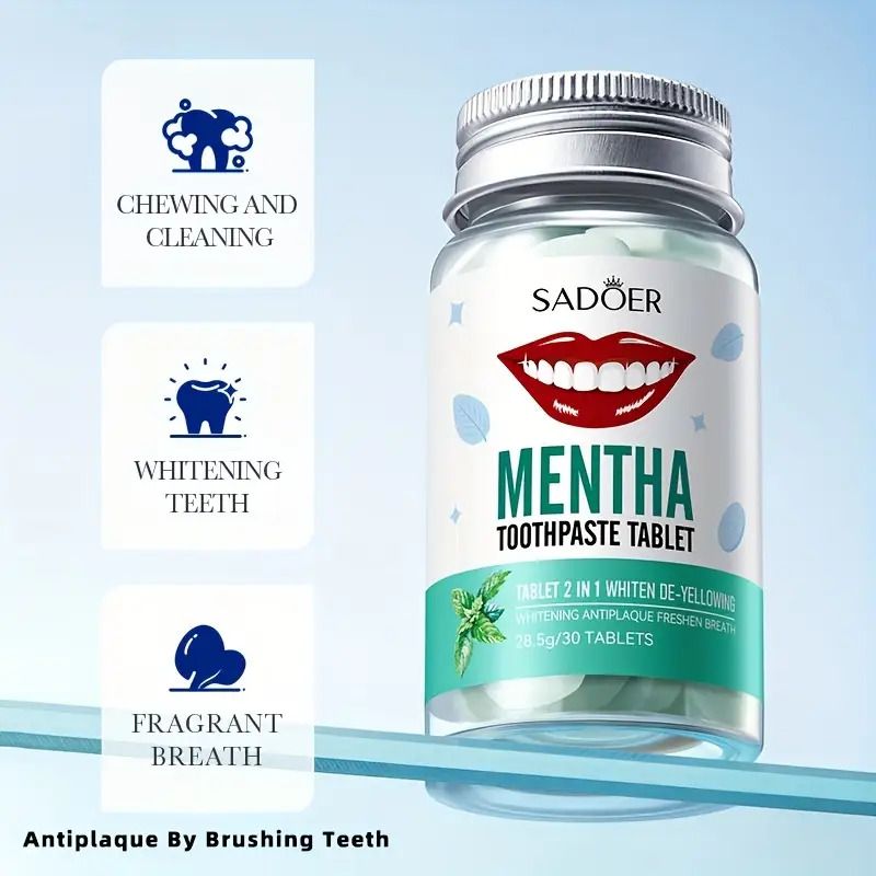 Peppermint Toothpaste Tablets, Solid Toothpaste Granules, Chewable Mouthwash Granules, Fresh Breath - Deep Cleansing - Portable for Travel, Suitable for Men And Women
