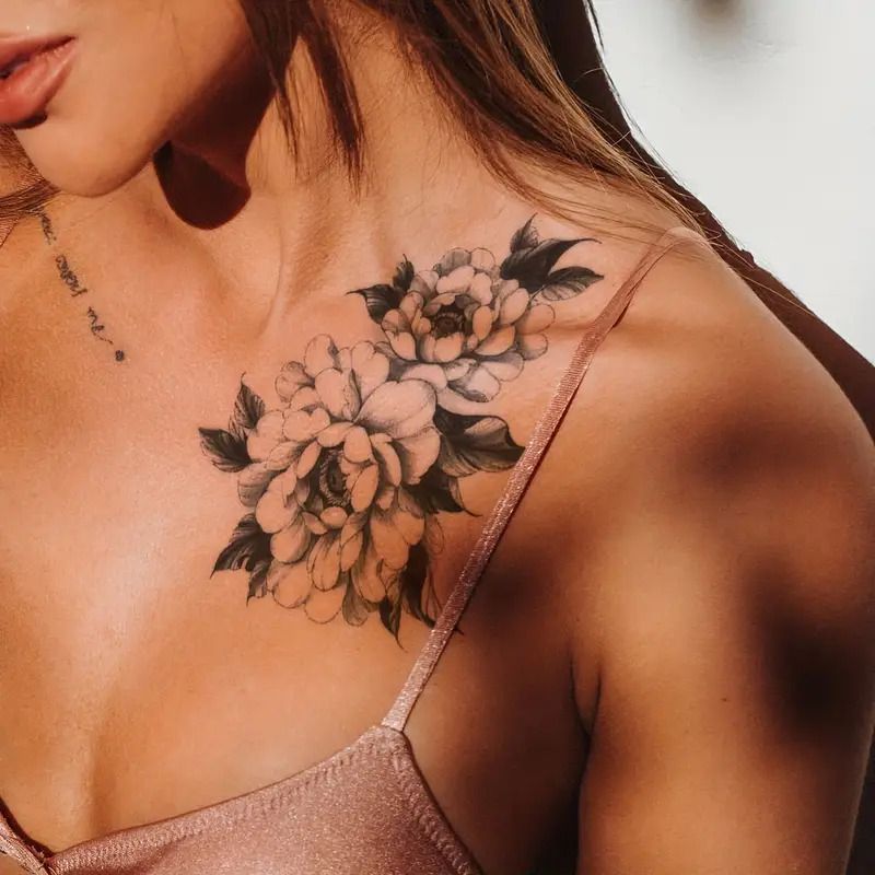6 Pcs Waterproof Black Flower Pattern Body Tattoo Stickers - Durable, Long-Lasting for 3-5 Days, Suitable for Men and Women on Arm, Chest, Tummy, Back
