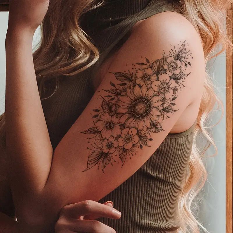 6 Pcs Waterproof Black Flower Pattern Body Tattoo Stickers - Durable, Long-Lasting for 3-5 Days, Suitable for Men and Women on Arm, Chest, Tummy, Back