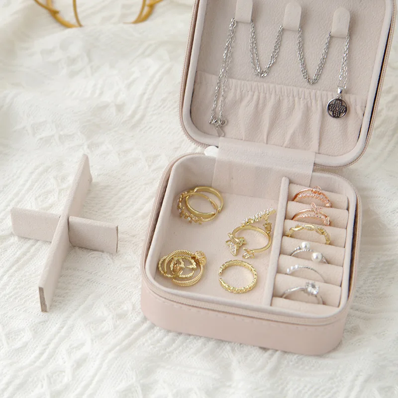 Mini Jewelry Storage Box Portable Home Travel Earrings Necklace Storage Case for Women Ring Organizer PU Leather Display Case