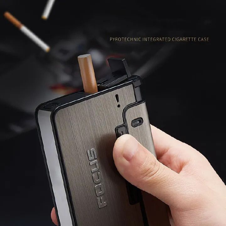 FOCUS Automatic cigarette case Metal Cigarette Boxes 10pcs Cigarette Holder Case Lighter Gadget For Men Christmas Gift