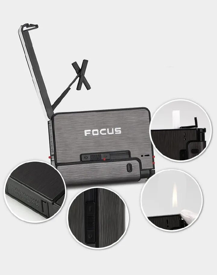 FOCUS Automatic cigarette case Metal Cigarette Boxes 10pcs Cigarette Holder Case Lighter Gadget For Men Christmas Gift