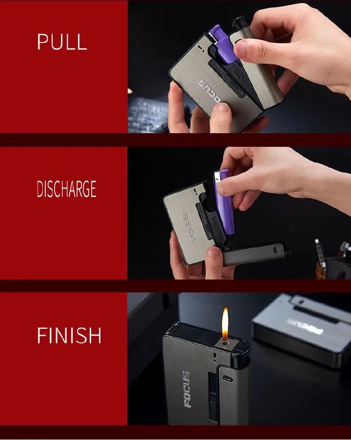 FOCUS Automatic cigarette case Metal Cigarette Boxes 10pcs Cigarette Holder Case Lighter Gadget For Men Christmas Gift