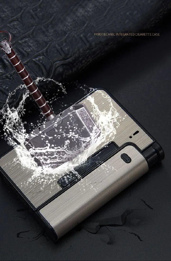 FOCUS Automatic cigarette case Metal Cigarette Boxes 10pcs Cigarette Holder Case Lighter Gadget For Men Christmas Gift