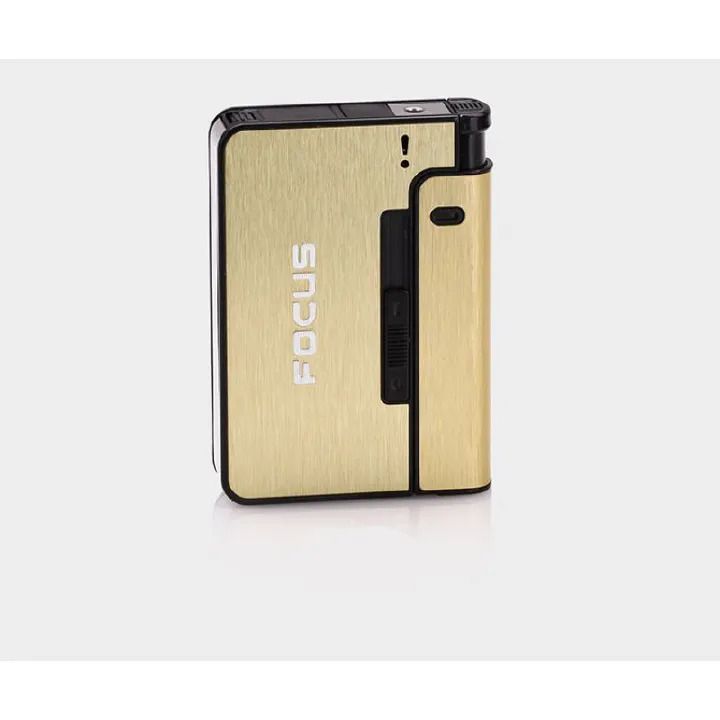 FOCUS Automatic cigarette case Metal Cigarette Boxes 10pcs Cigarette Holder Case Lighter Gadget For Men Christmas Gift