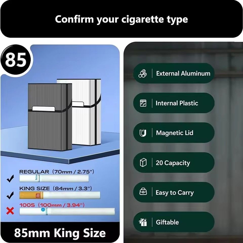 Portable Slim Aluminum Cigarette Case Regular King Size Plastic Cigar Tobacco Holder Box Storage Container Smoking Accessories