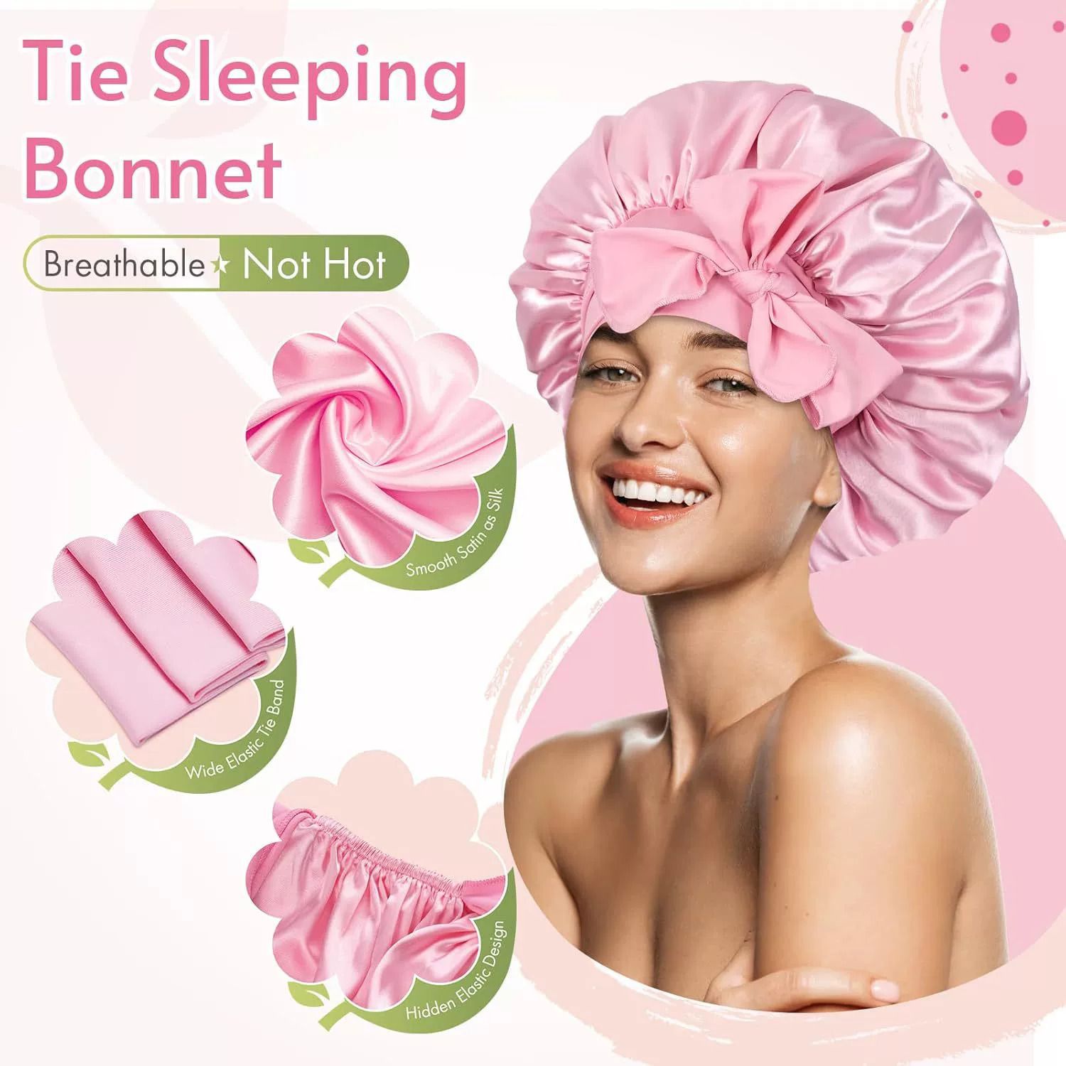 Satin Bonnet Silk Bonnet Adjustable Bonne For Sleeping Hair Bonnet With Tie Band Bonnets For Women