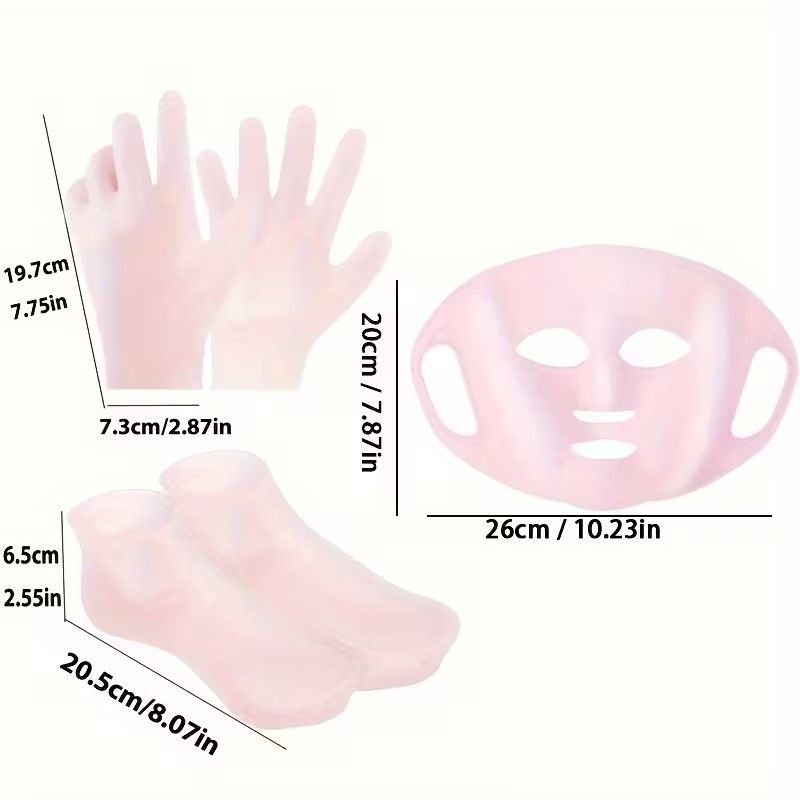 Set of 3 Silicone Moisturizing Items ---Reusable 3D Face Masks, Nail Care Gloves & Hydrating Socks Skincare Accessories, Prevents Evaporation, Non-Slip And Secure Mask Strap, Beauty Tools for Dry Skin
