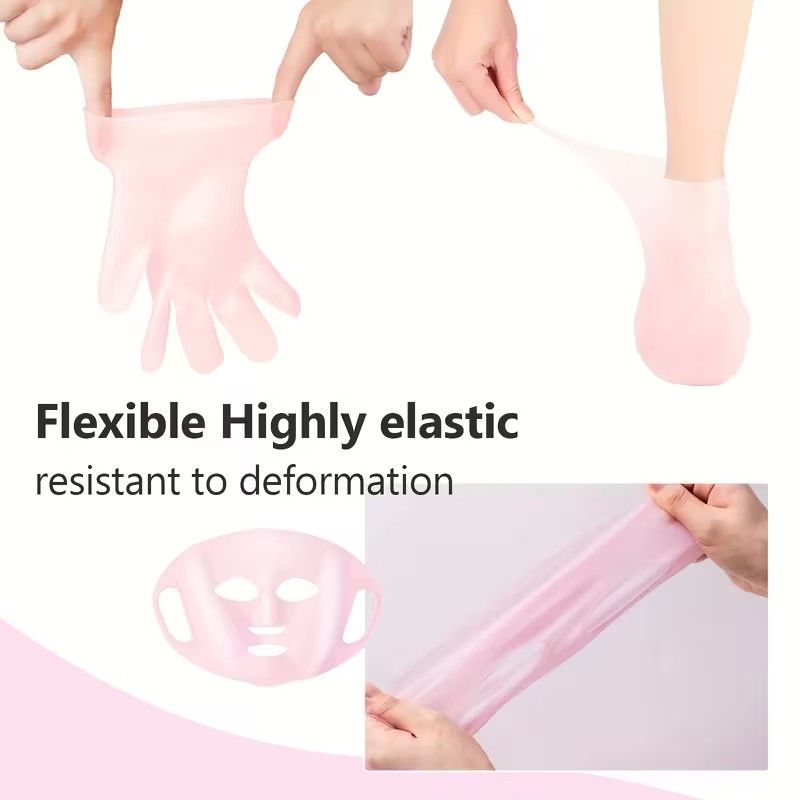 Set of 3 Silicone Moisturizing Items ---Reusable 3D Face Masks, Nail Care Gloves & Hydrating Socks Skincare Accessories, Prevents Evaporation, Non-Slip And Secure Mask Strap, Beauty Tools for Dry Skin