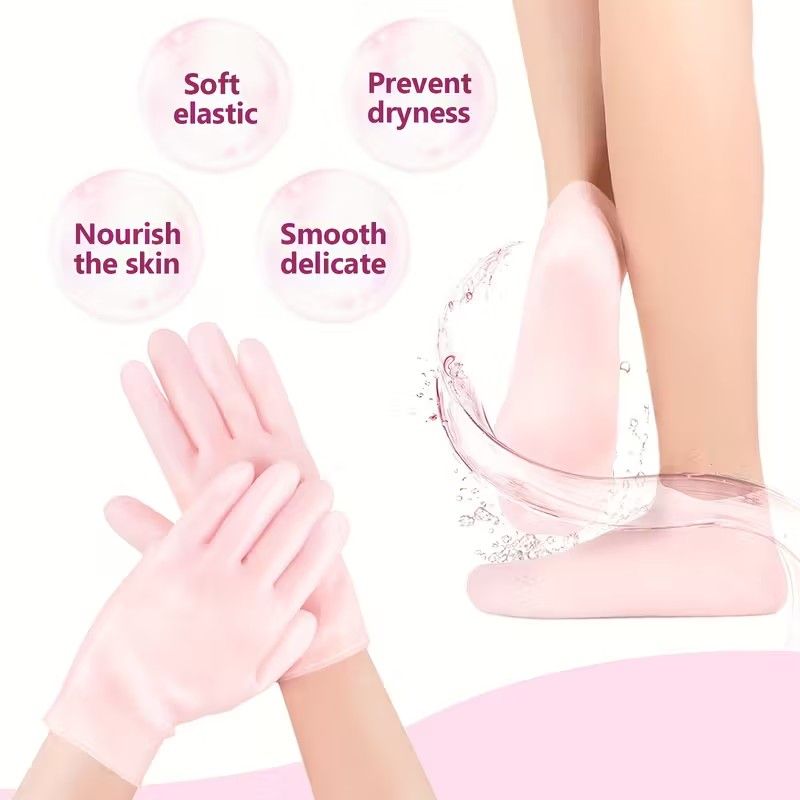 Set of 3 Silicone Moisturizing Items ---Reusable 3D Face Masks, Nail Care Gloves & Hydrating Socks Skincare Accessories, Prevents Evaporation, Non-Slip And Secure Mask Strap, Beauty Tools for Dry Skin