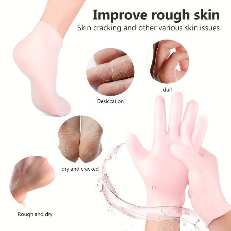 Set of 3 Silicone Moisturizing Items ---Reusable 3D Face Masks, Nail Care Gloves & Hydrating Socks Skincare Accessories, Prevents Evaporation, Non-Slip And Secure Mask Strap, Beauty Tools for Dry Skin