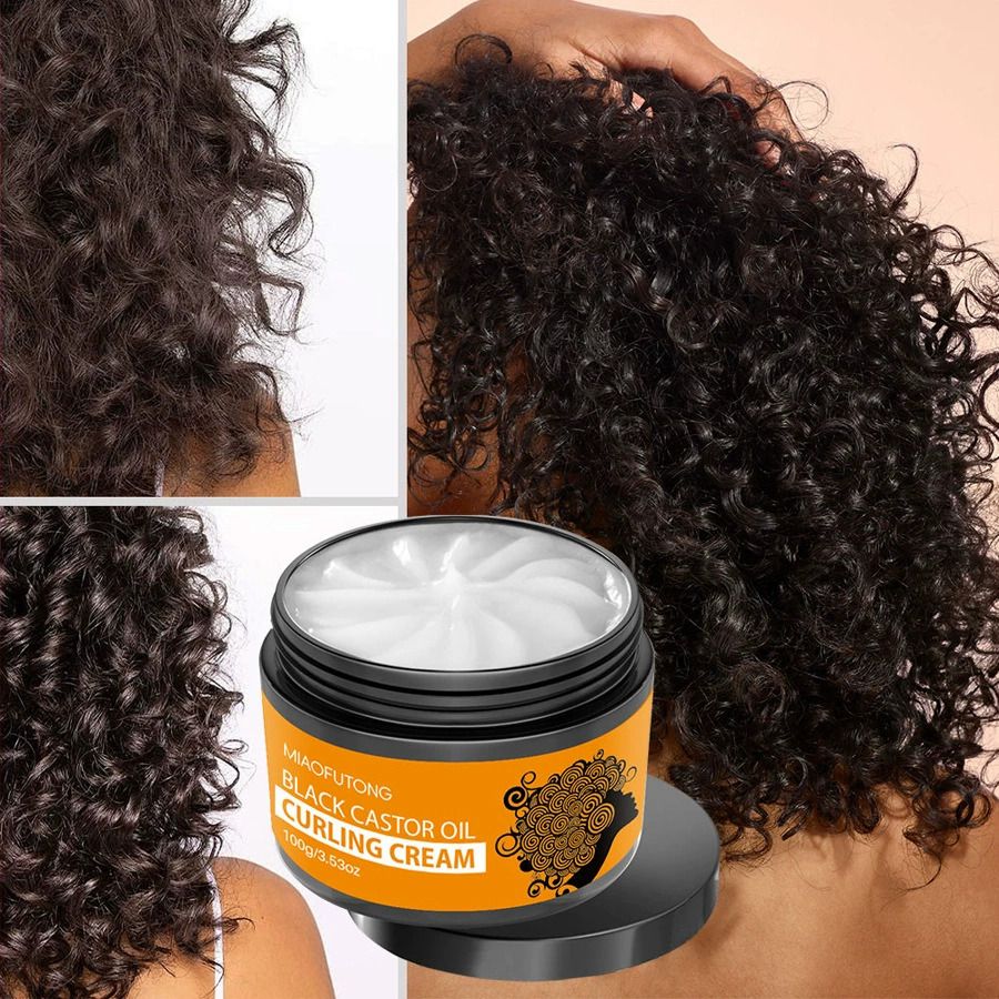Black Castor Oil Curling Cream,--Enhances Curly Texture, Moisturizing Elasticity, Contains Castor and Rosemary Extracts,Daily Curl Care, Natural Look, Paste Form, for Curly Hair