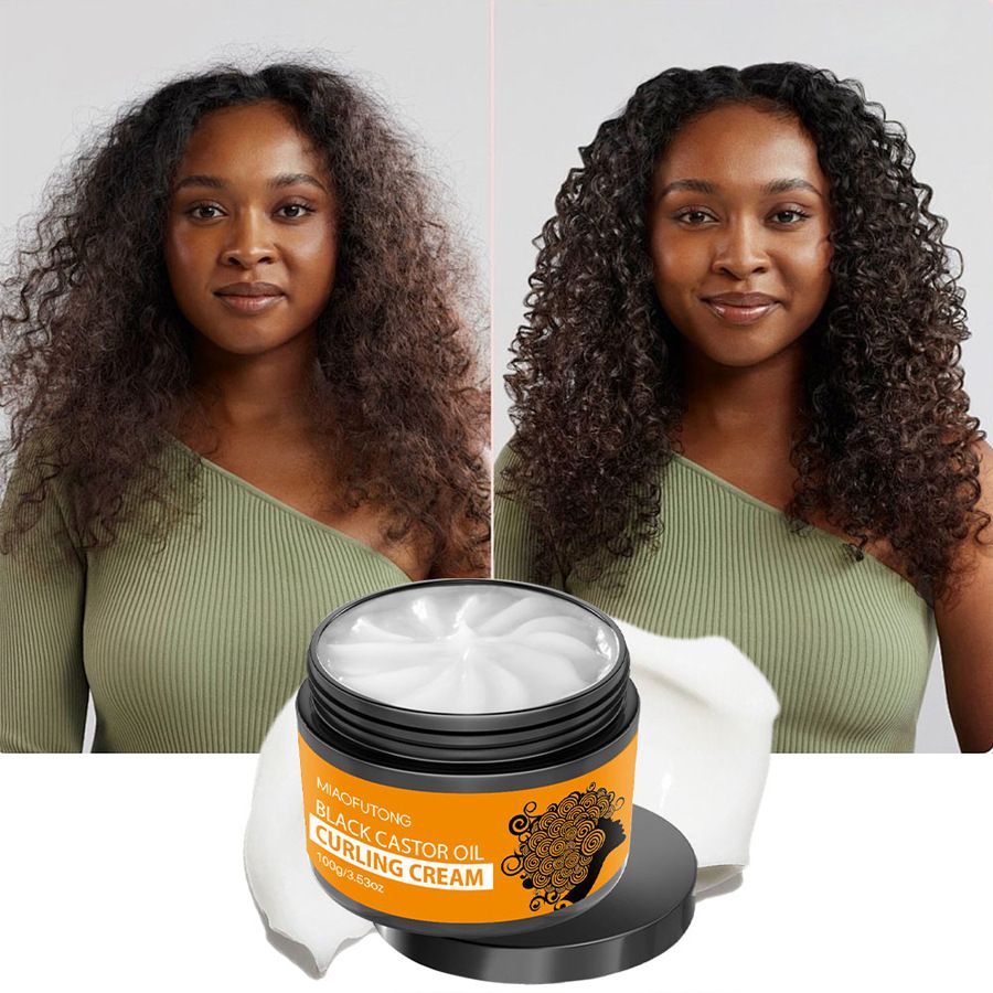 Black Castor Oil Curling Cream,--Enhances Curly Texture, Moisturizing Elasticity, Contains Castor and Rosemary Extracts,Daily Curl Care, Natural Look, Paste Form, for Curly Hair