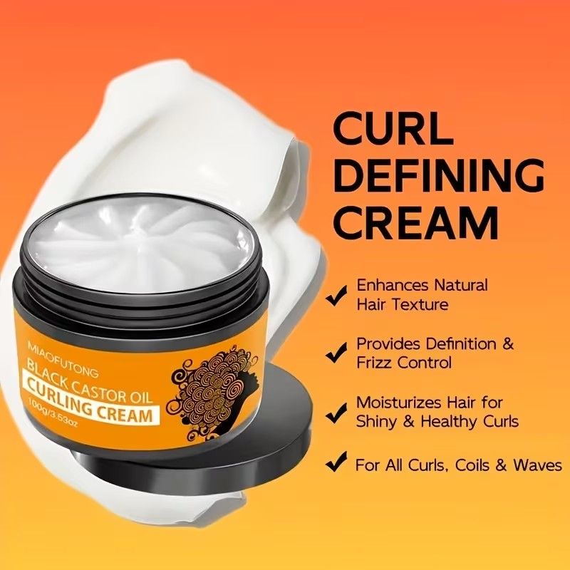 Black Castor Oil Curling Cream,--Enhances Curly Texture, Moisturizing Elasticity, Contains Castor and Rosemary Extracts,Daily Curl Care, Natural Look, Paste Form, for Curly Hair