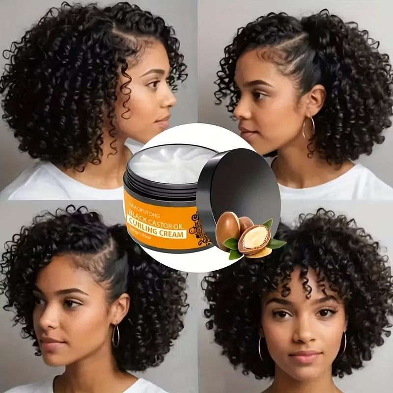 Black Castor Oil Curling Cream,--Enhances Curly Texture, Moisturizing Elasticity, Contains Castor and Rosemary Extracts,Daily Curl Care, Natural Look, Paste Form, for Curly Hair