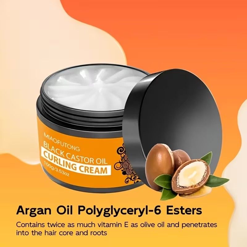Black Castor Oil Curling Cream,--Enhances Curly Texture, Moisturizing Elasticity, Contains Castor and Rosemary Extracts,Daily Curl Care, Natural Look, Paste Form, for Curly Hair
