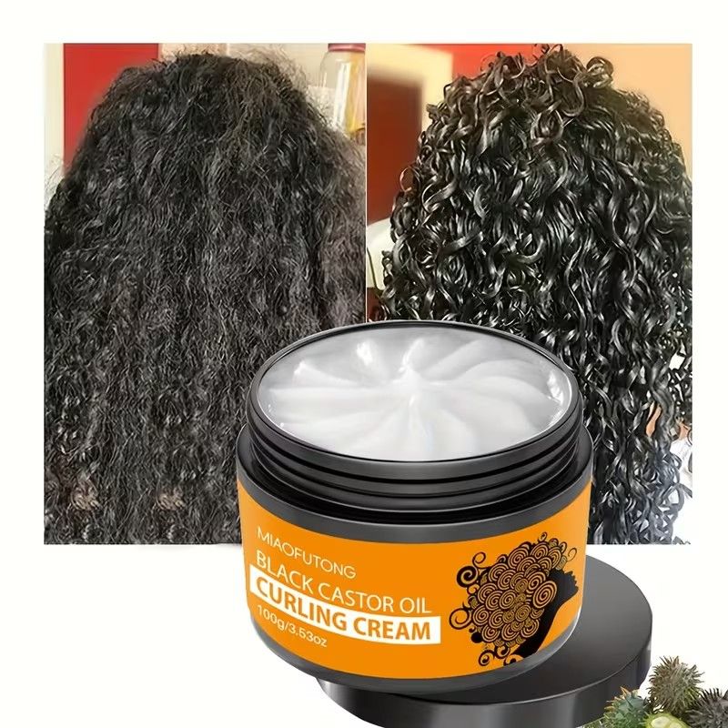 Black Castor Oil Curling Cream,--Enhances Curly Texture, Moisturizing Elasticity, Contains Castor and Rosemary Extracts,Daily Curl Care, Natural Look, Paste Form, for Curly Hair
