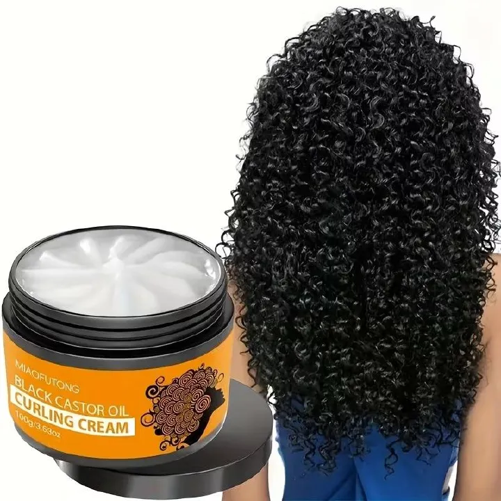 Black Castor Oil Curling Cream,--Enhances Curly Texture, Moisturizing Elasticity, Contains Castor and Rosemary Extracts,Daily Curl Care, Natural Look, Paste Form, for Curly Hair