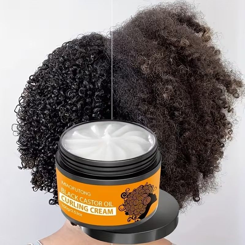 Black Castor Oil Curling Cream,--Enhances Curly Texture, Moisturizing Elasticity, Contains Castor and Rosemary Extracts,Daily Curl Care, Natural Look, Paste Form, for Curly Hair