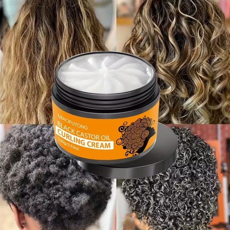 Black Castor Oil Curling Cream,--Enhances Curly Texture, Moisturizing Elasticity, Contains Castor and Rosemary Extracts,Daily Curl Care, Natural Look, Paste Form, for Curly Hair