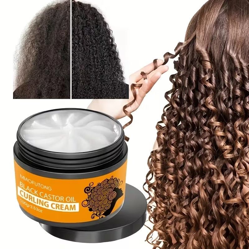 Black Castor Oil Curling Cream,--Enhances Curly Texture, Moisturizing Elasticity, Contains Castor and Rosemary Extracts,Daily Curl Care, Natural Look, Paste Form, for Curly Hair