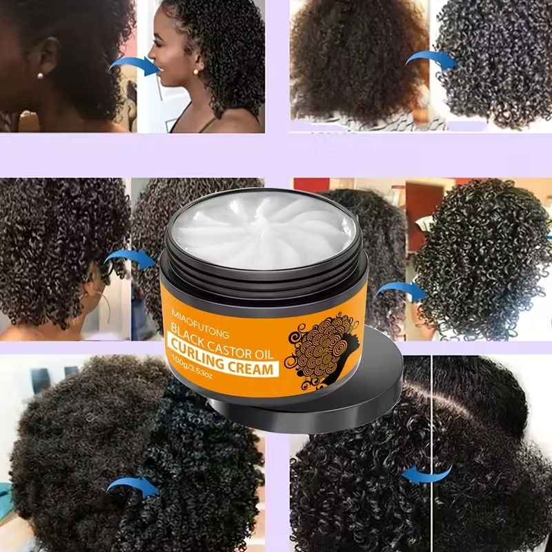 Black Castor Oil Curling Cream,--Enhances Curly Texture, Moisturizing Elasticity, Contains Castor and Rosemary Extracts,Daily Curl Care, Natural Look, Paste Form, for Curly Hair
