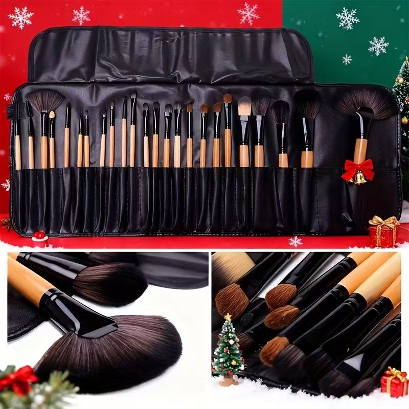 24pcs Set of Professional Makeup Brushes for Women, Including a PU Bag, Lip Brush, Eye Shadow Brush, And Other Makeup Tools.