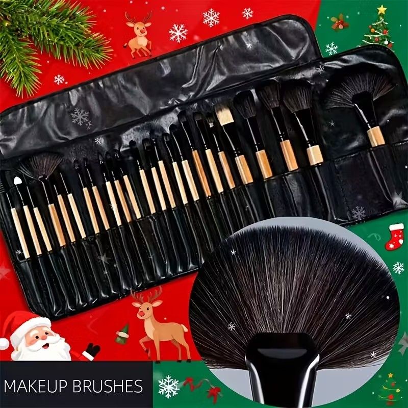 24pcs Set of Professional Makeup Brushes for Women, Including a PU Bag, Lip Brush, Eye Shadow Brush, And Other Makeup Tools.