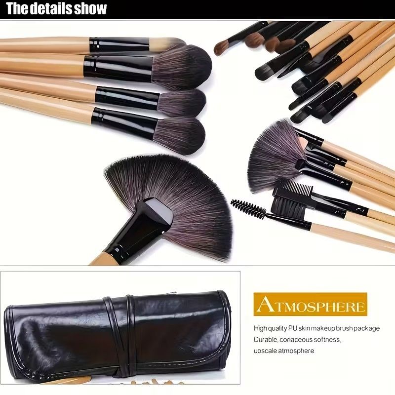 24pcs Set of Professional Makeup Brushes for Women, Including a PU Bag, Lip Brush, Eye Shadow Brush, And Other Makeup Tools.
