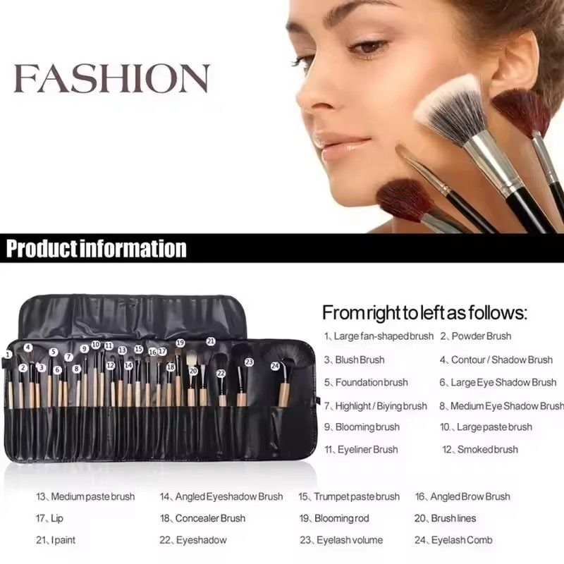24pcs Set of Professional Makeup Brushes for Women, Including a PU Bag, Lip Brush, Eye Shadow Brush, And Other Makeup Tools.