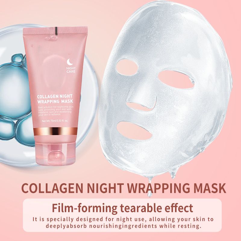 Collagen Overnight Wrapping Peel Off Facial Mask Set Korean Collagen Night Wrapping Mask Deeply Hydrates Night Care Mask Cream