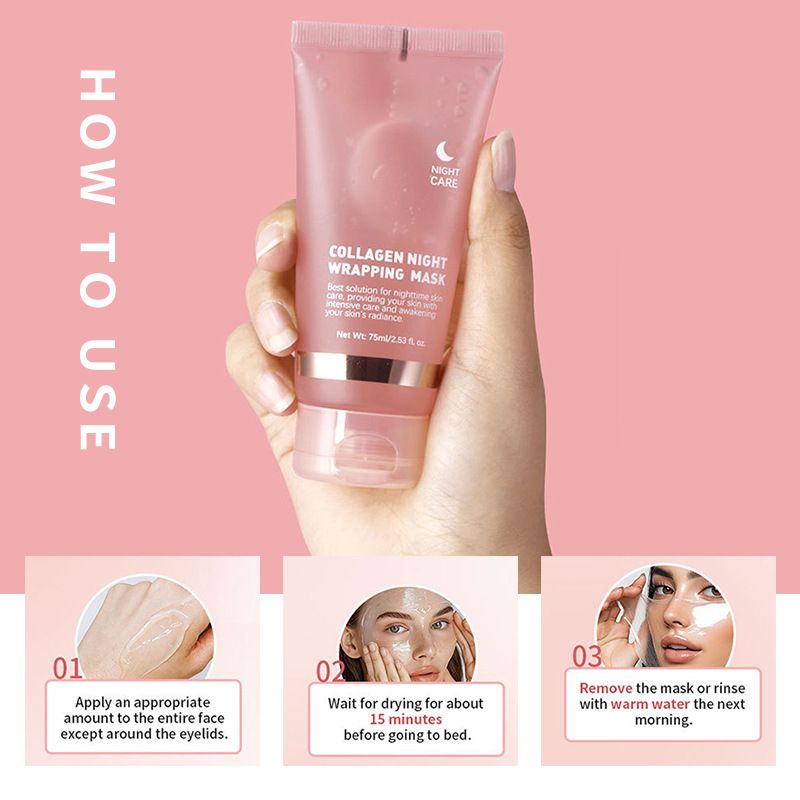 Collagen Overnight Wrapping Peel Off Facial Mask Set Korean Collagen Night Wrapping Mask Deeply Hydrates Night Care Mask Cream