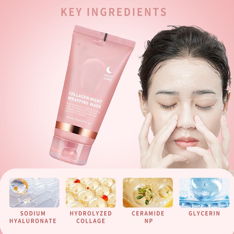 Collagen Overnight Wrapping Peel Off Facial Mask Set Korean Collagen Night Wrapping Mask Deeply Hydrates Night Care Mask Cream