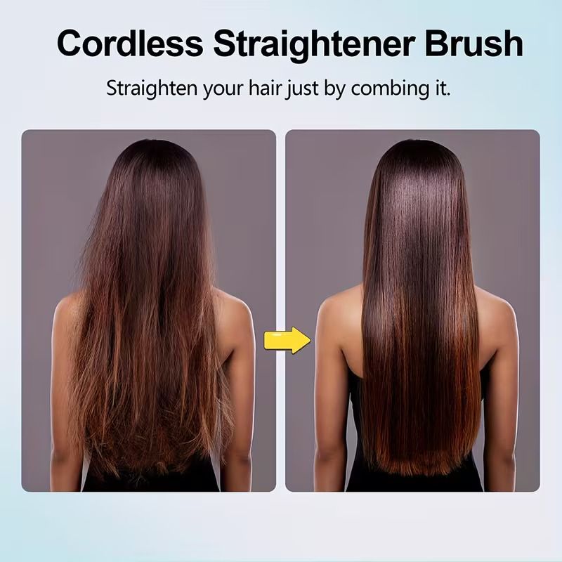 Wireless Straightening Comb | 2-In-1 Curl & Straighten, Quick Heating, Suitable for All Hair Types, Anti-Scald Design, Led Digital Display, Usb Rechargeable, Automatic Power-Off, Lightweight  Portable