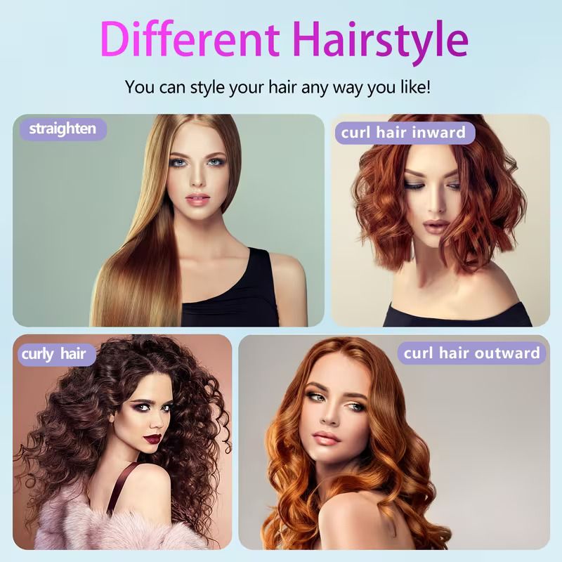 Wireless Straightening Comb | 2-In-1 Curl & Straighten, Quick Heating, Suitable for All Hair Types, Anti-Scald Design, Led Digital Display, Usb Rechargeable, Automatic Power-Off, Lightweight  Portable