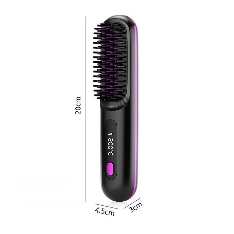 Wireless Straightening Comb | 2-In-1 Curl & Straighten, Quick Heating, Suitable for All Hair Types, Anti-Scald Design, Led Digital Display, Usb Rechargeable, Automatic Power-Off, Lightweight  Portable