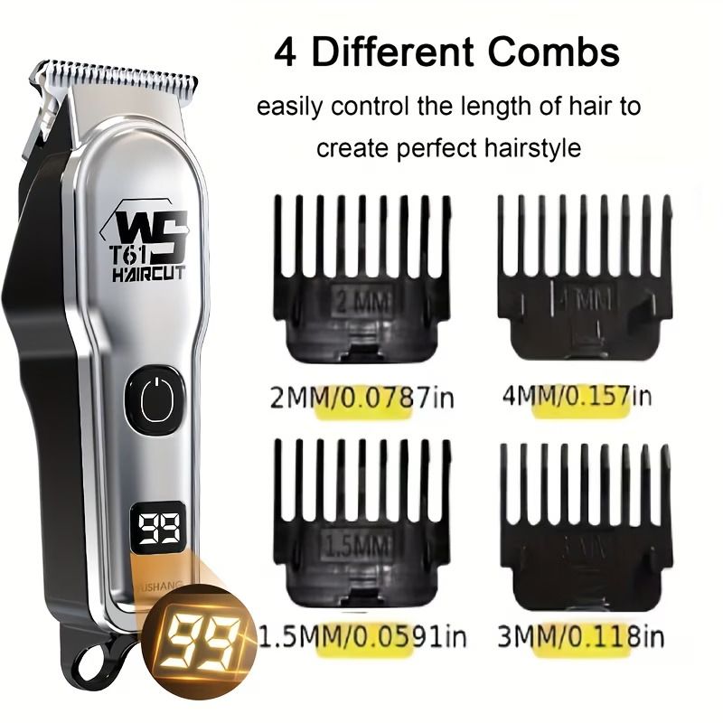 Electric Hair Clipper for Home Use, Electric Hair Trimmer, Carving Clipper, Bald Head Tool, Electric Shaver for Adults, Includes Four Combs, USB Rechargeable, The Perfect Haircut Tool